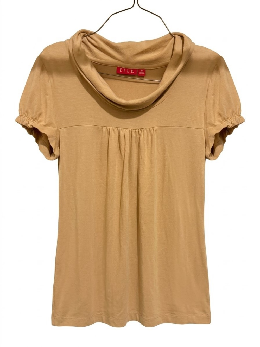 Elle Tan Cowl Neck Short Sleeve Top